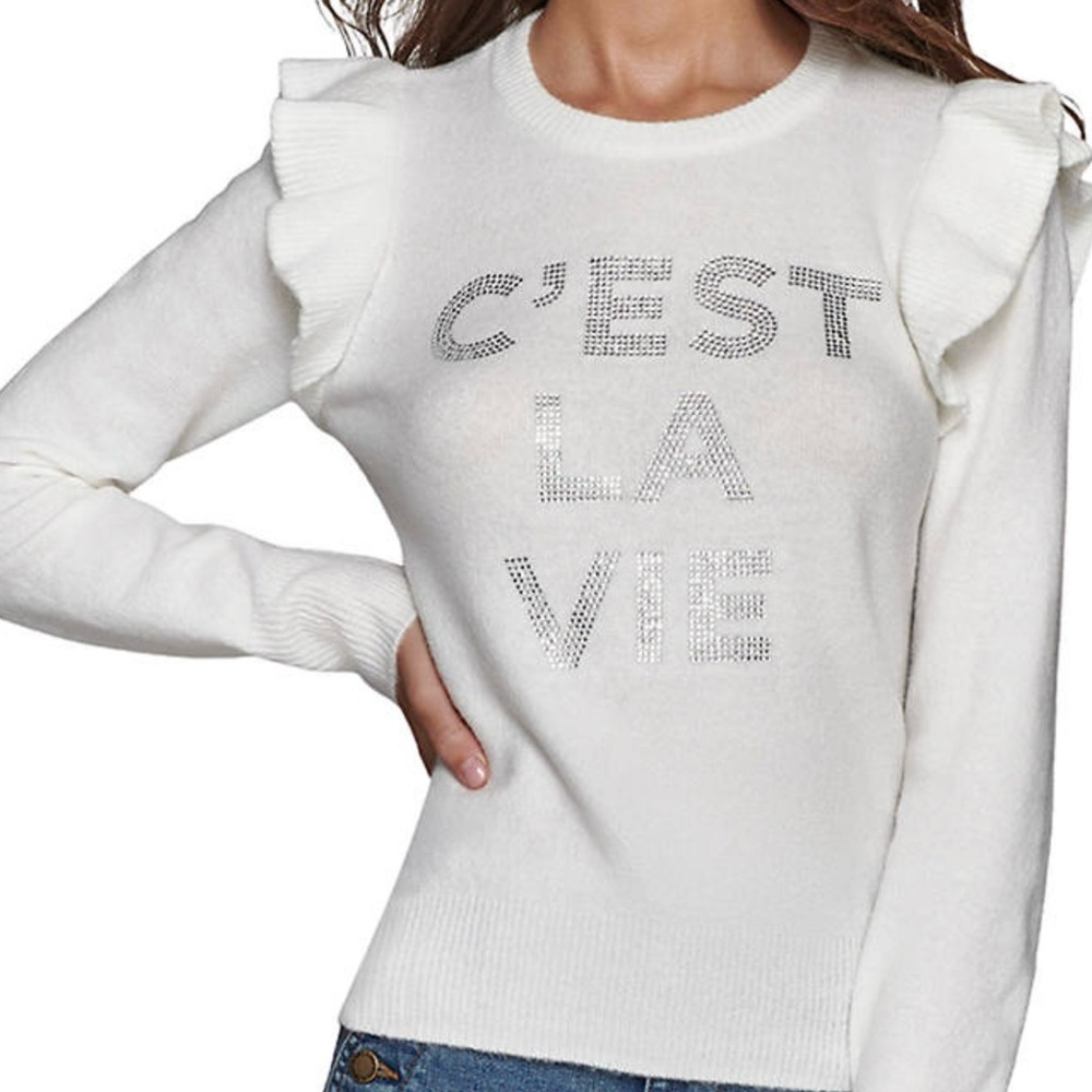 Karl Lagerfeld White Ruffle Sleeve Sweater